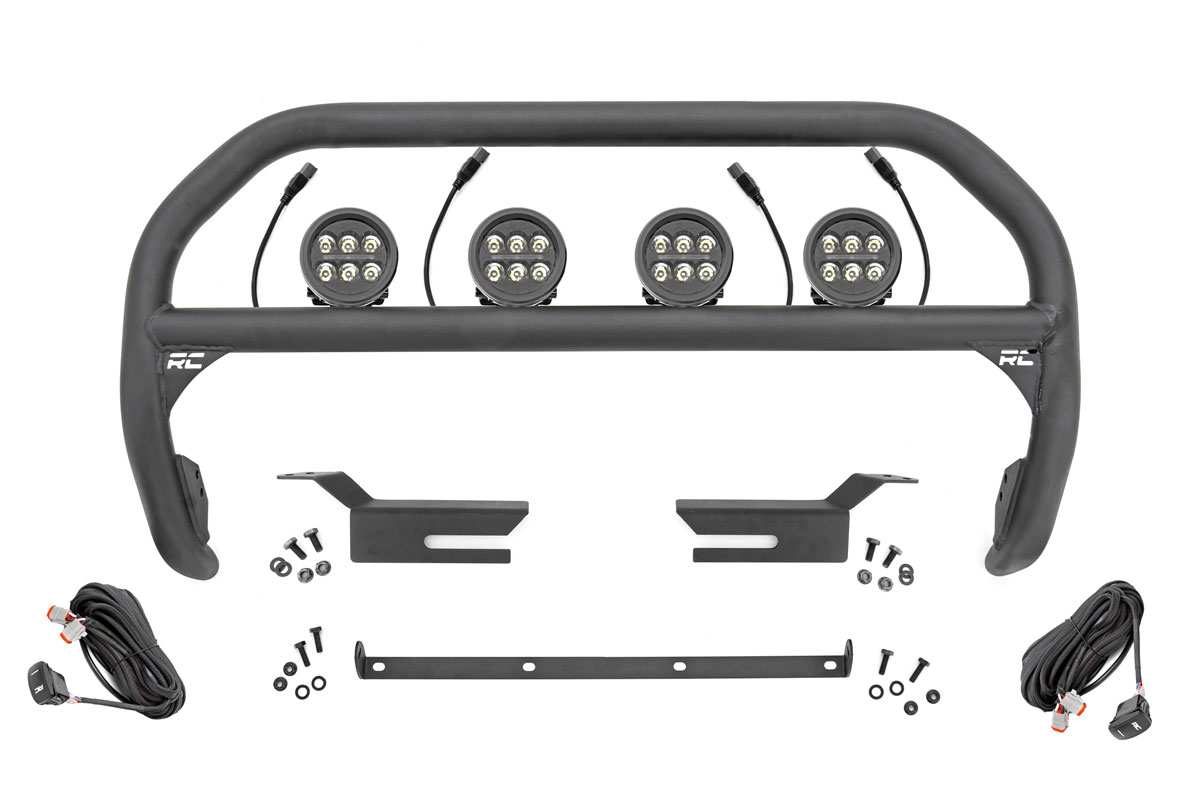 Ford Bronco Nudge Bar - Front - Rough Country - 3.5 Inch Round LED (x4) - Black - '21-'23